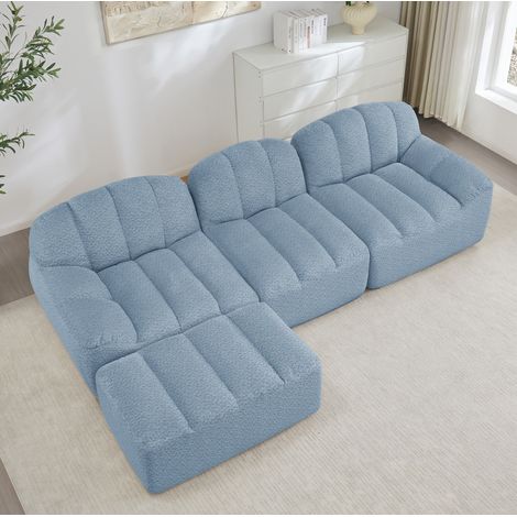 Divano angolare modulare 3 posti con 1 pouf, in tessuto blu HAVRYA (1/5)
