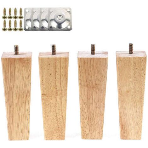 4 Pcs Pieds de Meuble en Bois 15cm Pieds de Armoire Lit avec Plaques de Montage et Vis (1/5)