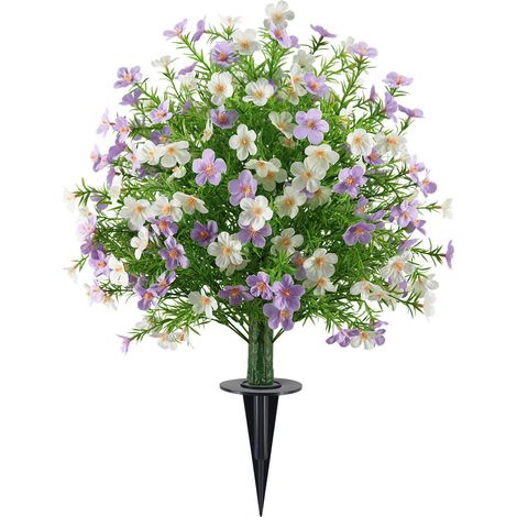 Arbustes artificiels à fleurs, résistants aux intempéries, à tiges réalistes, pour la décoration de cour, jardin ou balcon, violet et blanc. (1/5)