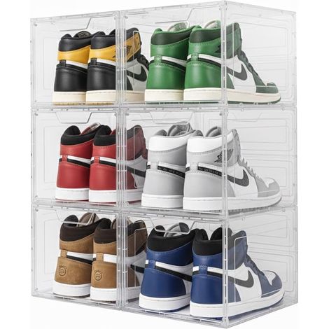Boîtes à chaussures transparentes empilables – Lot de 6 boîtes de rangement pour chaussures et vêtements, organisateur de chaussures pour la maison, étagère à chaussures en plastique (1/5)