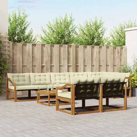 Outdoor-Sofagarnitur mit Kissen 9 pcs Natur und Creme