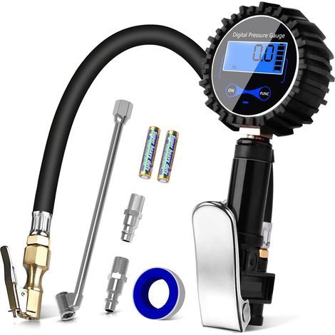 Numérique Manomètre Haute Précis Digital Jauge de Pression Pneu Pistolet Gonflage Pour Voiture Camion SUV Moto Vélo avec écran LCD, (1/5)