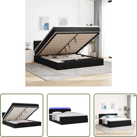 Matratze - Ottoman-Bett mit Matratze & LEDs Schwarz 160x200 cm Samt (1/5)