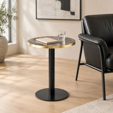 Runder Beistelltisch in Marmoroptik mit Goldrand, schwarzem und goldenem Metallgestell, 60 cm (1/5)