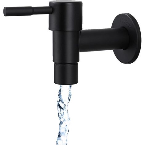 Rubinetto da cucina singolo a parete in acciaio inox nero per acqua fredda - Rubinetto da bagno/giardino - Rubinetto per lavabo - Rubinetto per acqua fredda per lavanderia - Giardino (1/5)