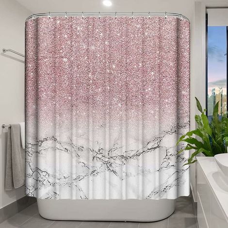 Shower curtain marble pink shiny (no glitter) bathroom curtain with 12 hooks, durable waterproof polyester modern women's shower curtain, 72x72 inches (1/5)