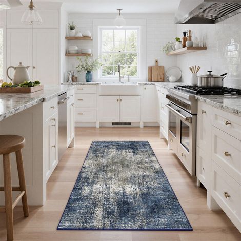 Tapis Salon Résumé Entree 80x150cm Lavable en Machine AntidéRapant Poil Ras, pour Chambre Salle a Manger Descente de Lit Bureau, Cuisine, Bleu Nuit (1/5)