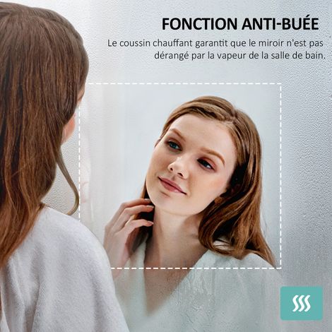 EMKE Miroir de salle de bain 120x60cm, Miroir LED avec Interrupteur à bouton, Anti-buée, Miroir avec éclairage lumière Blanche Froide/Chaude