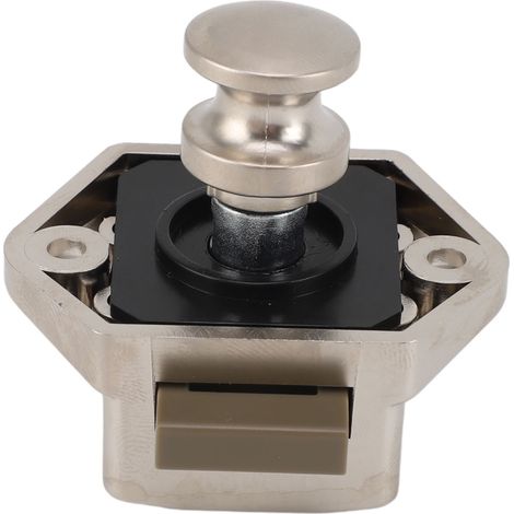 Loquet à bouton poussoir en alliage zinc et ABS nickel perlé mini pour meuble camping-car caravane caisse coffre 1 loquet 4 vis 2 accessoires (1/5)