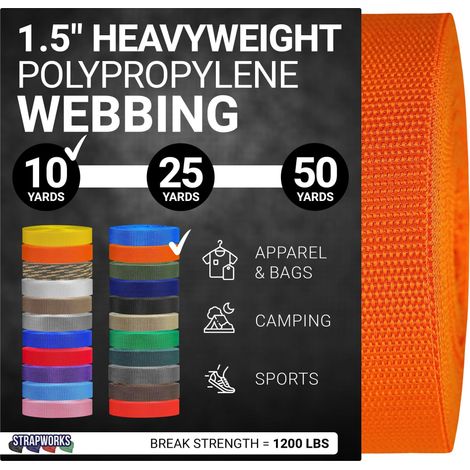 Sangle en polypropylène Lourd Sangle en polyéthylène Robuste pour réparation d'équipement de Bricolage en extérieur, 3,8 cm x 9,1 m, Orange (1/5)