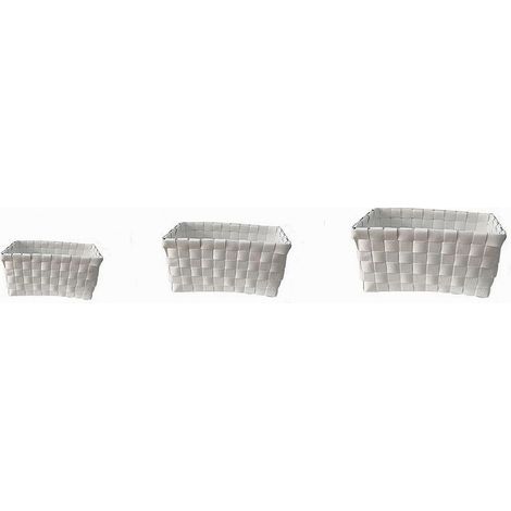 Cleafe - Set 3 Pz Cestini Portaoggetti Organizer Tessuto Bagno Rettangolari Bianco 59080 - (1/3)