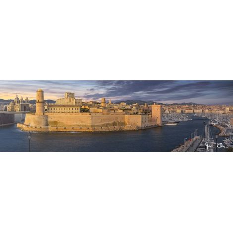 Tableau sur toile panorama vieux port de Marseille 30x97 cm - Impression sur Toile Murale Décorative - Image imprimée en HD sur Toile - Toile sur Châssis en Bois FSC - Fabriqué en France (1/4)
