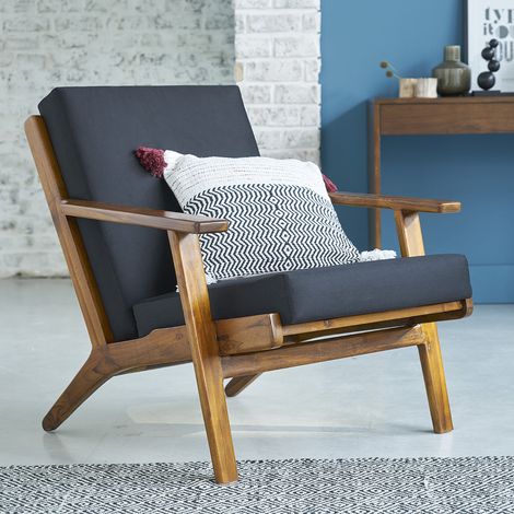 Fauteuil noir en bois teck massif (1/4)
