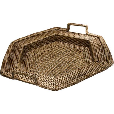 Vassoio Rettangolare 44x50xh7/10 cm con 2 Manici in Rattan Birman