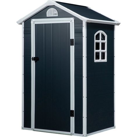 Gerätehaus, Gartenhaus, Geräteschuppen Mit Lüftungsfenster, Pultdach, Outdoor, Metall, Grau, 134 X 104 X 204 Cm