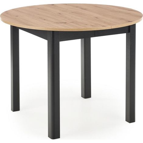 Table à manger ronde industrielle extensible avec plateau aspect chêne et pieds noir CARENE (1/5)