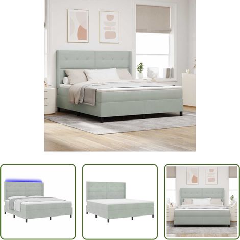 Lits modernes -  Lit à ressorts avec matelas Gris clair 180 x 200 cm Velours (1/5)