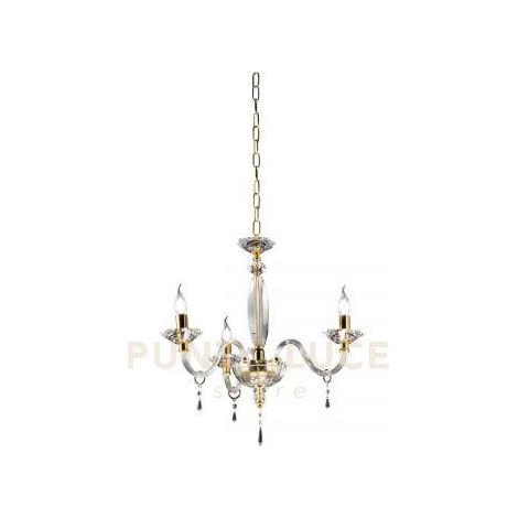 LAMPADARIO FIAMMA/3 CRISTALLO E ORO 3 LUCI ATTACCO E14 D.60CM