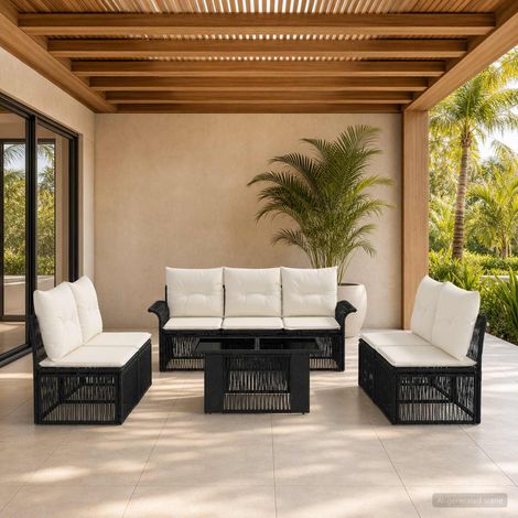 vidaXL Set Divano da Giardino 8 pz Nero e Bianco Crema polyrattan (1/5)