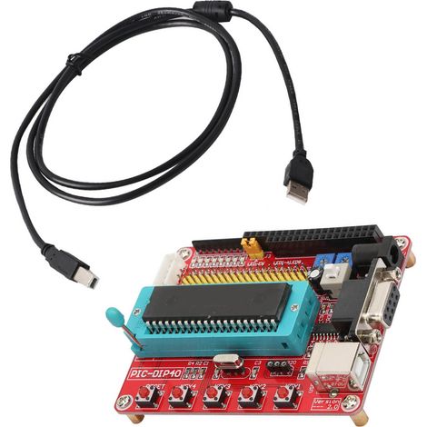 Carte PIC Microchip, interface de communication RS232 5 V DC, clavier indépendant 4 bits, 8 lumières LED, carte de développement de microcontrôleur Pic pour fournitures industrielles (1/5)