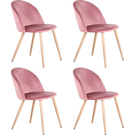 Wokaka Set di 4 Sedie da Pranzo in Velluto - Sedie da Soggiorno - Seduta Imbottita in Morbido Velluto (Rosa)