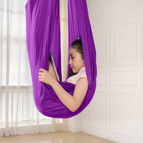 Hamac balançoire pour enfants, balançoire d'intérieur élastique et câline, balançoire sensorielle idéale pour le TDAH, le syndrome d'Asperger et l'intégration sensorielle (100 x 280 cm, violet) (1/5)