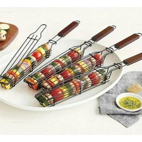 4-teilig – Grillkorb – Grill – Grillkorb – 49 x 4 x 5 cm – Grillkorb mit Drehverschluss – Grillzubehör – Grillrost – Grillspieße – Rostklemme (1/4)