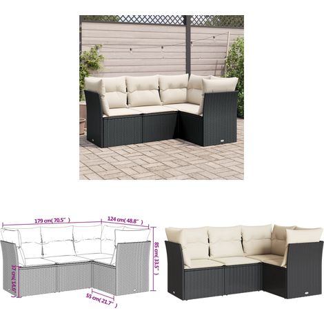 4-tlg. Garten-Sofagarnitur mit Kissen Schwarz Poly Rattan - Gartenmöbel - Sofa Set - Rattan Möbel - Outdoor Sofa - Lounge Set - Home & Living (1/3)