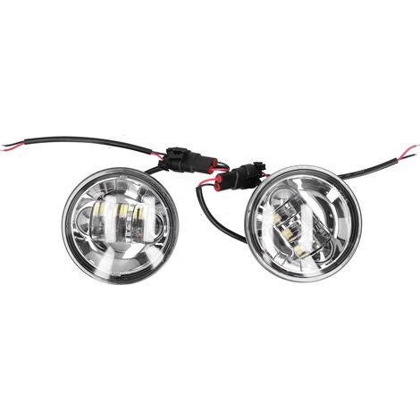 2 Projecteurs antibrouillard moto LED 11,5cm 6500K blanc IP67 étanche, optique ronde cuvette argentée, spot route universel pour motocyclette, paire (1/5)