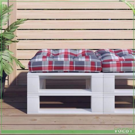 Coussin de palette - FAFEISY - à carreaux - rouge - 50x50x12 cm - polyester résistant eau & UV (1/5)