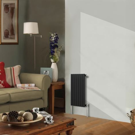 NRG Black Modern Designer Radiator Oval Column Central Heating Rads Horizontal Single 600x413mm (1/4)
