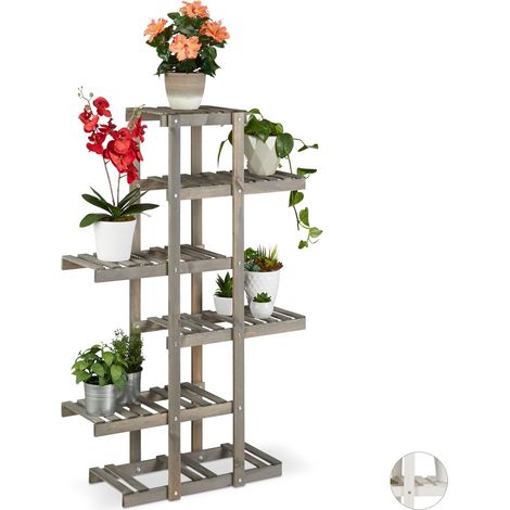 Relaxdays Scaffale fiori in legno, scaletta piante 5 ripiani, per interno, stile shabby, HxLxP: 125x81x25 cm, grigio