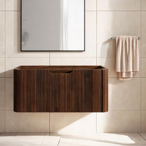 Meuble de salle de bain mural aspect noyer 80 cm pré-monté walnut (1/5)