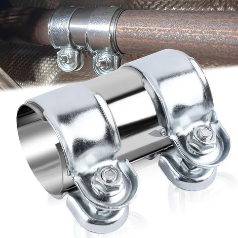 Manchon D'Échappement Raccord Tuyau Collier Echappement 50x95mm Collier de Serrage Reducteur Double pour Tuyau D'Échappement de Silencieux Acier Inoxydable pour Voiture Moto Camions (1/5)