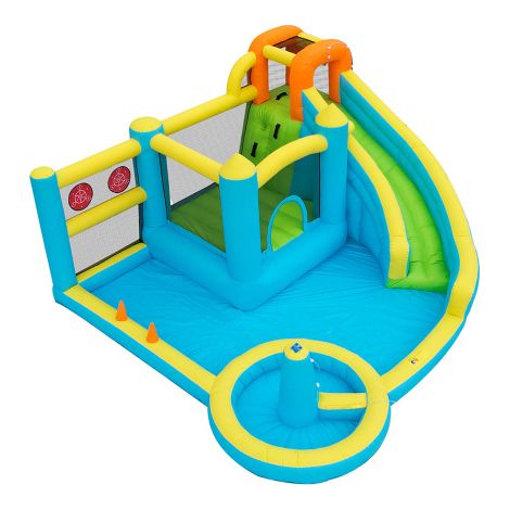 Château aquatique gonflable enfant avec toboggan, piscine et souffleur