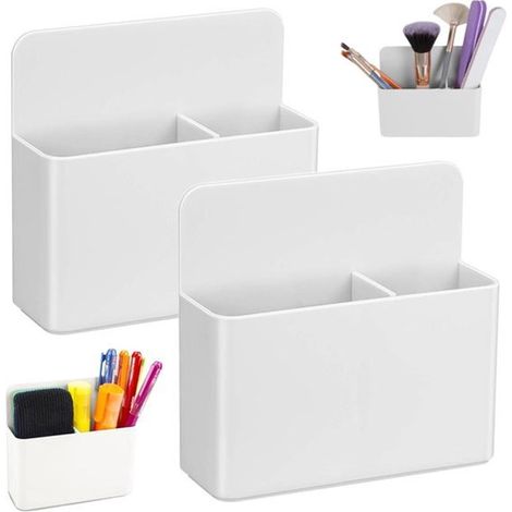Juego de 2 soportes magnéticos para rotuladores de pizarra blanca con compartimentos extraíbles, aptos pizarras blancas, oficina colegio (blanco) (1/5)