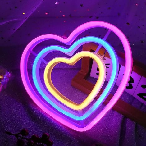 Enseigne néon arc en ciel en forme de cœur pour décoration murale, enseigne néon LED, alimentée par USB, lumières néon colorées en forme de cœur (1/4)