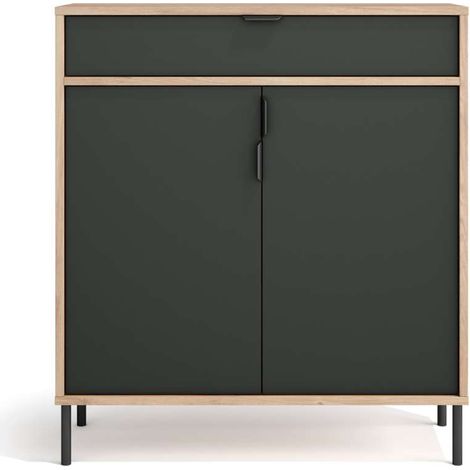 Mueble auxiliar/zapatero Md-507, 2 puertas 1 cajón en roble claro/grafito, 89cm(alto) 80cm(ancho) 29cm(prof.) (1/5)