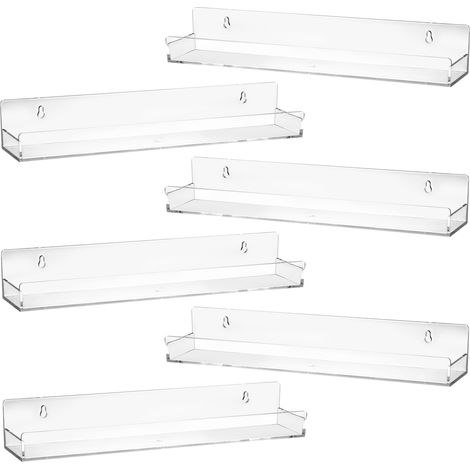 Estantería de pared de 6 pulgadas, acrílico transparente de 3 mm, respaldo de vinilo, fijaciones invisibles, para sala de estar. (1/5)