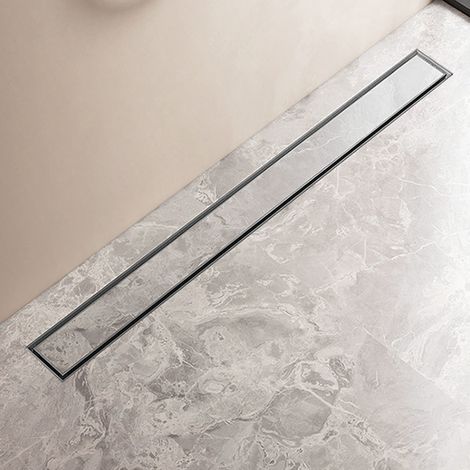Finmrys – Caniveau de douche en inox 2 en 1 – Siphon avec passoire et arrêt des odeurs – Longueur 30-100 cm – Hauteur réglable 96-128 mm