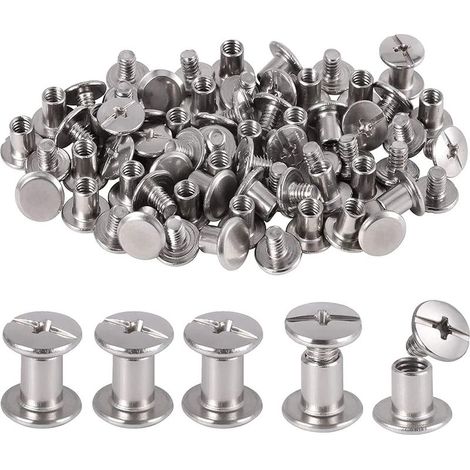80 Pièces Rivet à Tête Plate, Rivets de Reliure en Acier Inoxydable, Chicago Reliure Vis, pour Bricolage Cuir, Livre, Album Photo, Ceinture en Cuir H200 (1/5)