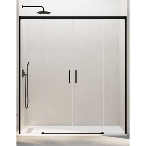 BASIC shower screen with two sliding doors and two fixed panels, 140 cm, clear glass, black finish (1/5)