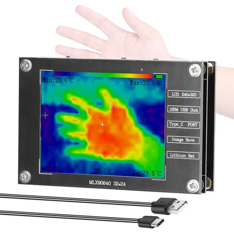 Caméra thermique -40 °C à 300 °C, mesure températures max/min, enregistrement images, écran TFT 2,8" (USB-C)