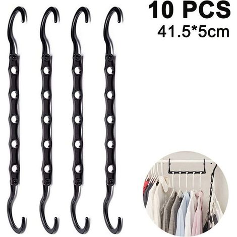 10 pièces cintres magiques gain de place cintres organisateur placard intelligent économiseur d'espace avec plastique robuste pour vêtements lourds, noir (1/5)