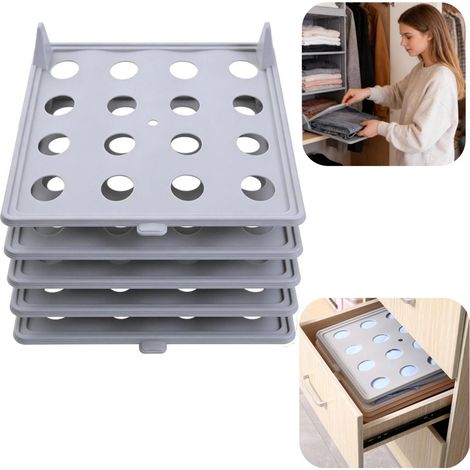 Juego de 5 piezas para doblar ropa: organizador de armario, separadores de camisas, estantes para guardar ropa, accesorios de organización, accesorios para doblar ropa sin arrugas, apilables. (1/5)