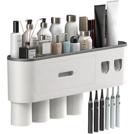 Porte-brosses à dents créatif, gobelet pour brosse à dents sans trou, rangement mural pour toilettes, presse-dentifrice automatique (1/5)