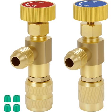 R410A-R22 Lot de 2 valves de sécurité pour remplissage de liquide réfrigérant - Raccord rapide - Valve de sécurité pour le remplissage de liquides réfrigérants - Adaptateur de raccordement pour prise (1/5)