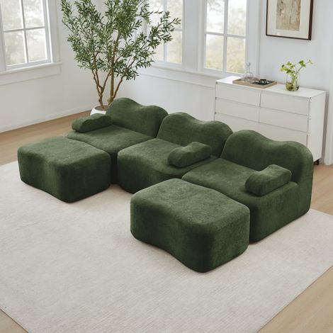 Divano U modulare 288x167x70 cm velluto verde con 2 pouf, per soggiorni piccoli – MEUBLIV (1/5)
