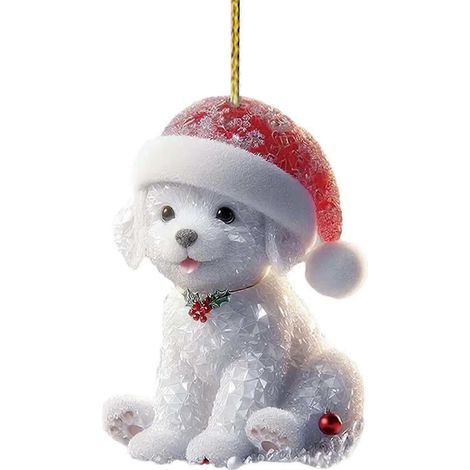 Décoration de sapin de Noël : pendentif en cristal coloré 2D en acrylique, petit chien, boule de Noël, ornement pour la maison (1/5)