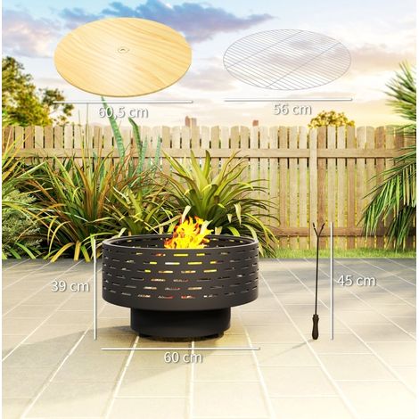 Feuerschale 3-en-1 Ø60 x 39 cm en acier inoxydable avec grill, pare-étincelles et crochet à feu couleur gris charbon (1/5)